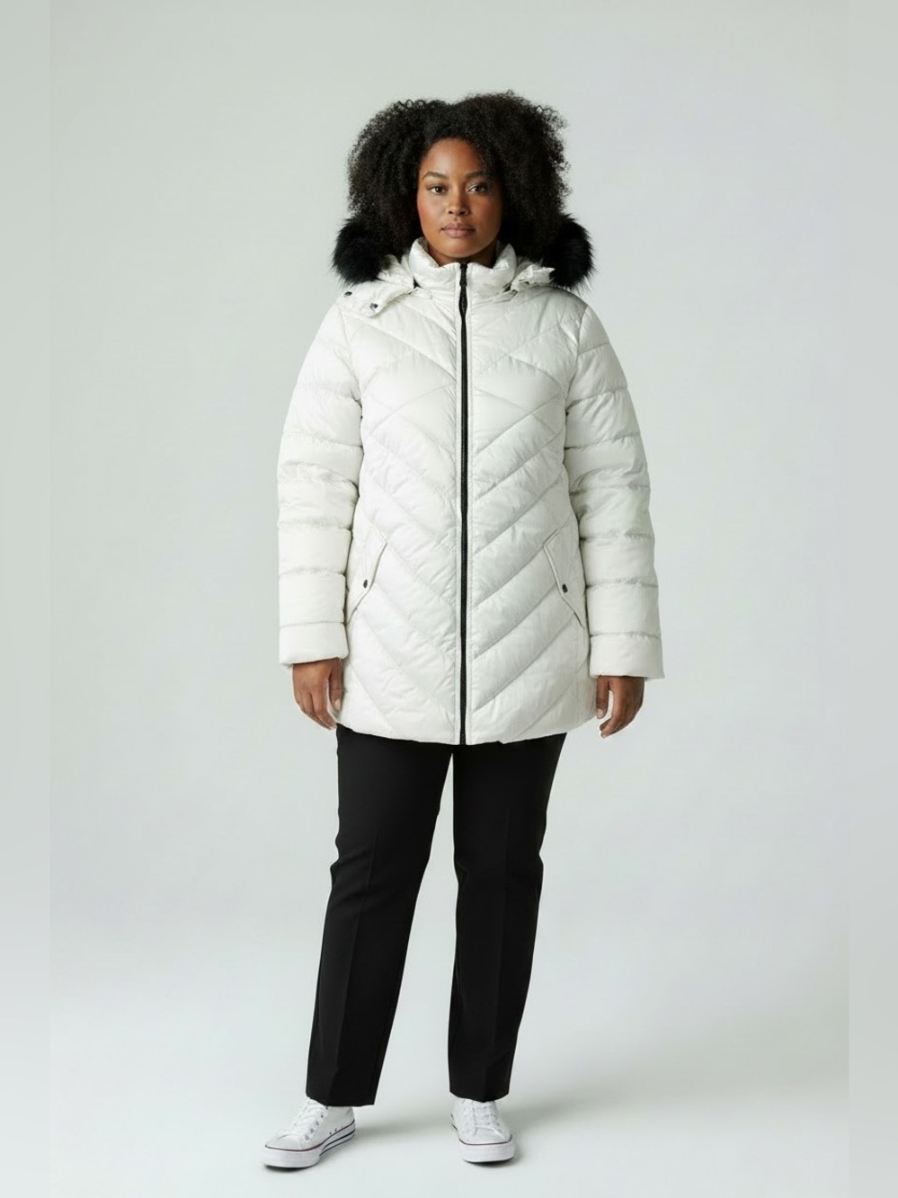 NWT Lane Bryant White Quilted Puffer Jacket Detachable Hood Size 18/20